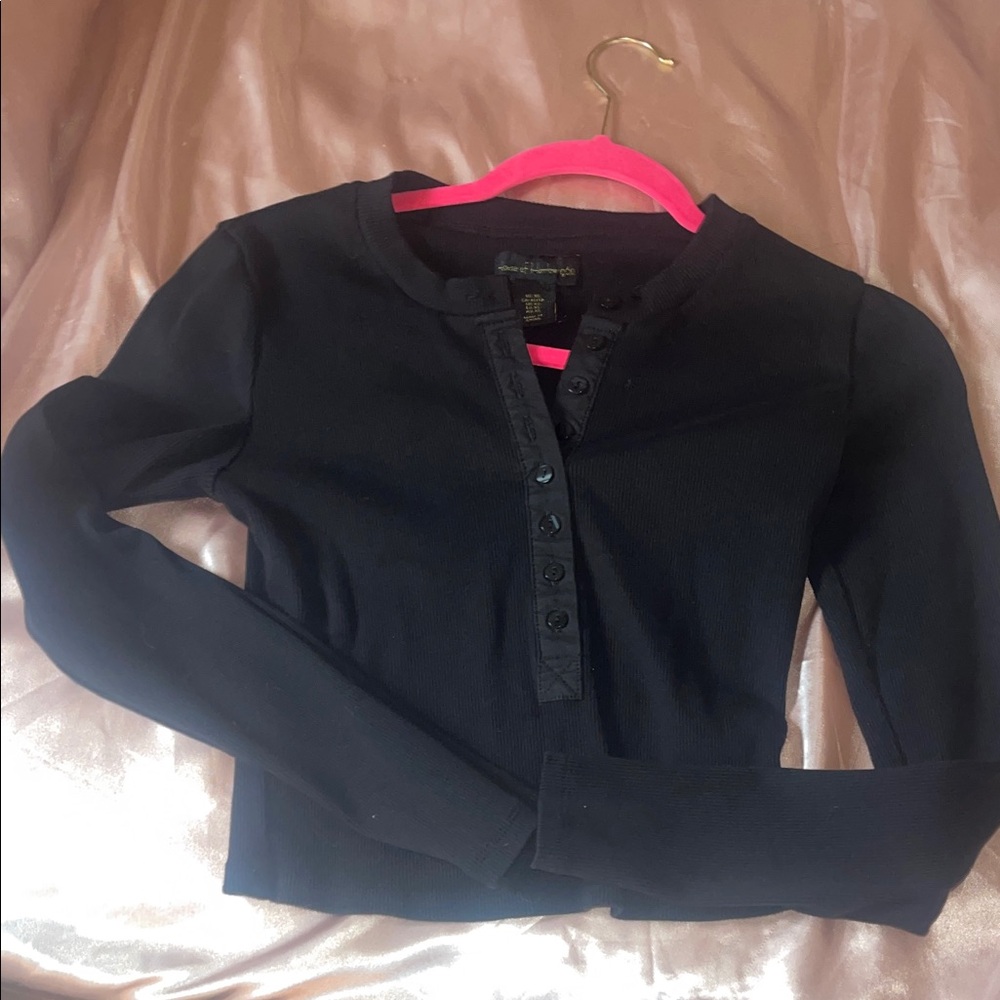 House of Harlow 1960 Black Button-Up Long Sleeve Top
